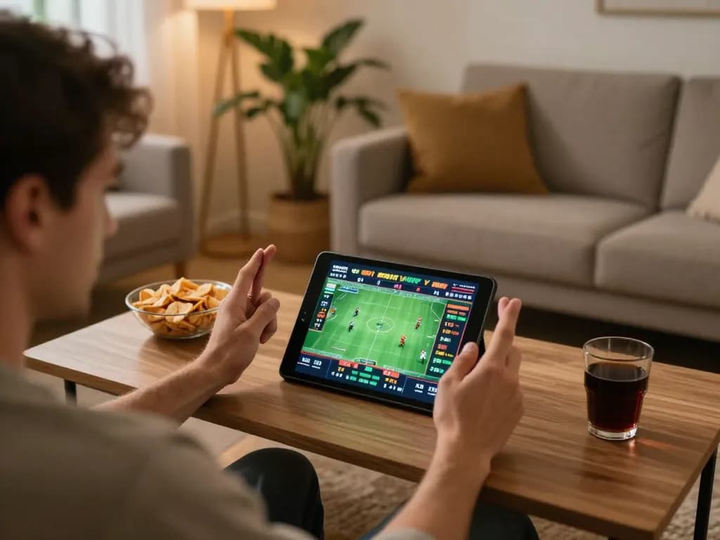 Engaging in siti scommesse stranieri sicuri while analyzing betting odds on a tablet.
