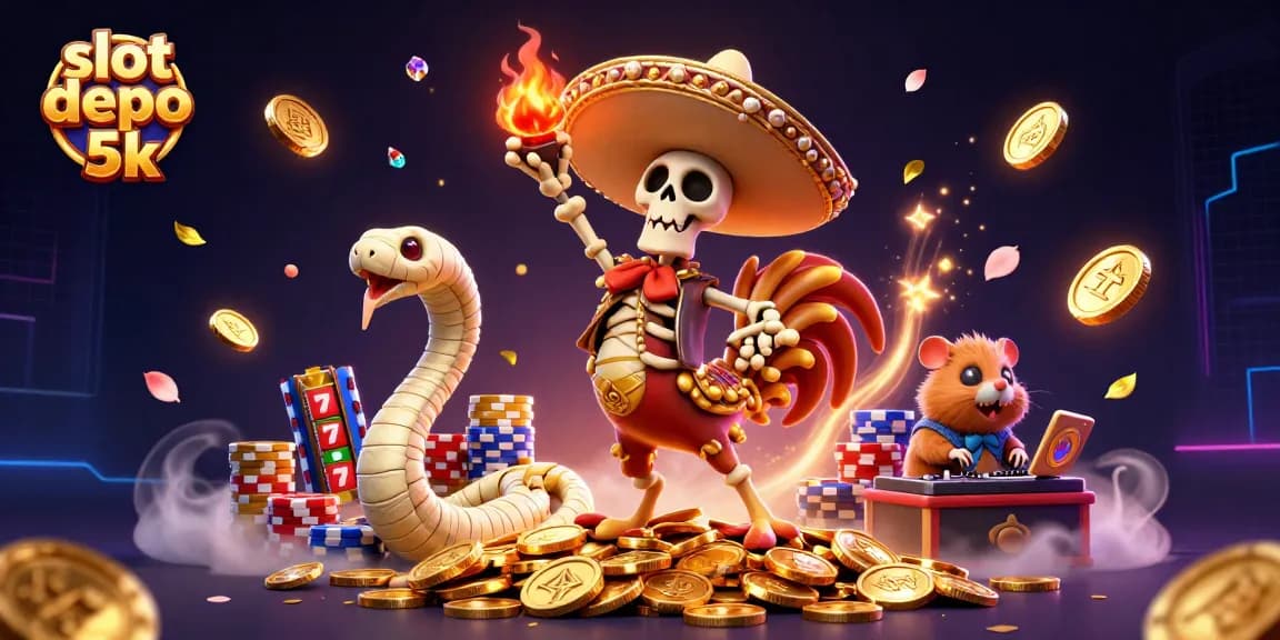 Win big with thrilling slot depo 5k gaming, showcasing vibrant 3D characters and exciting elements!