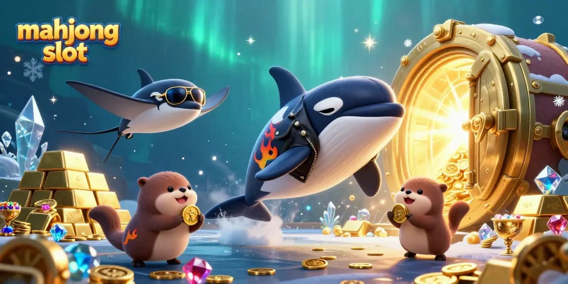 Engage in excitement with the mahjong slot featuring ocean characters celebrating with golden treasures.