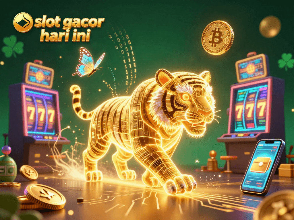 Engage with the slot gacor hari ini scene featuring a luminous tiger among vibrant slot machine reels.