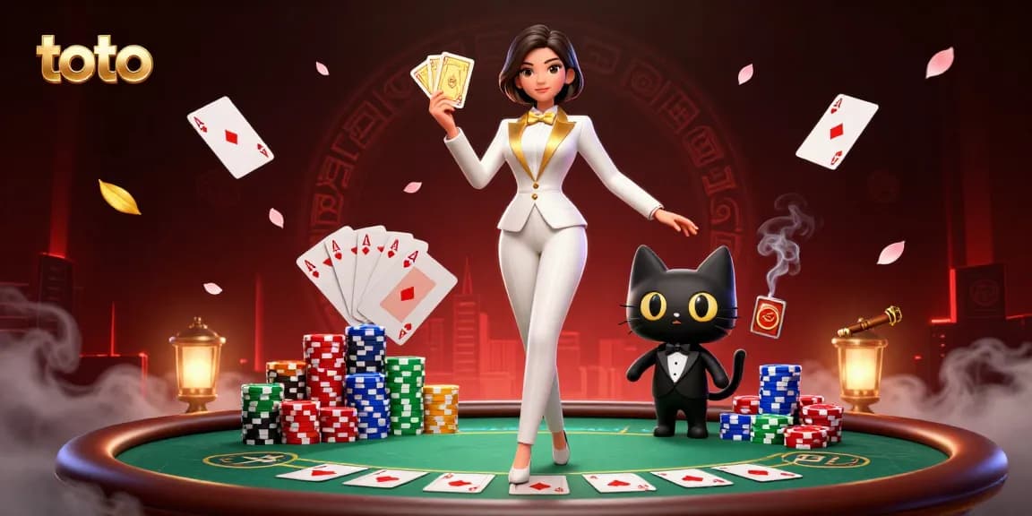 Engage with the exciting world of toto gambling as a glamorous dealer shuffles cards.