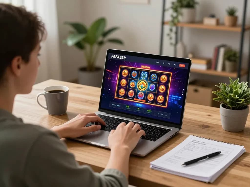 Engaging with FAFA828's online casino platform through a vibrant slot game interface.