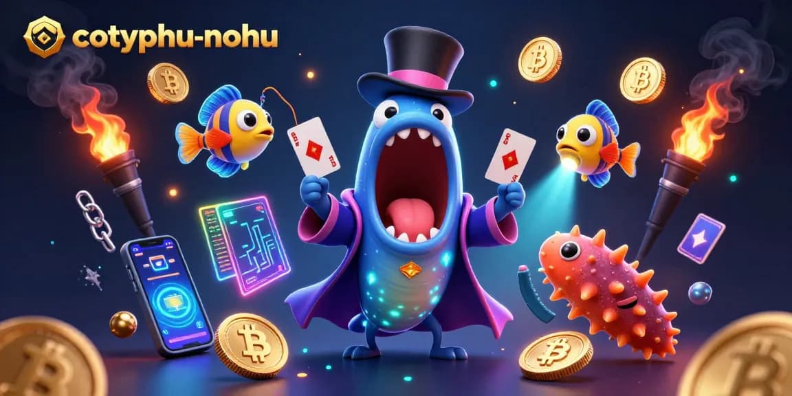 Cotyphu-nohu showcases a magical casino scene with vibrant cartoony characters performing tricks in a glowing atmosphere.