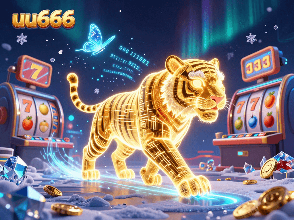 Experience the thrill of gaming at uu666 with a golden tiger in a vibrant digital casino.