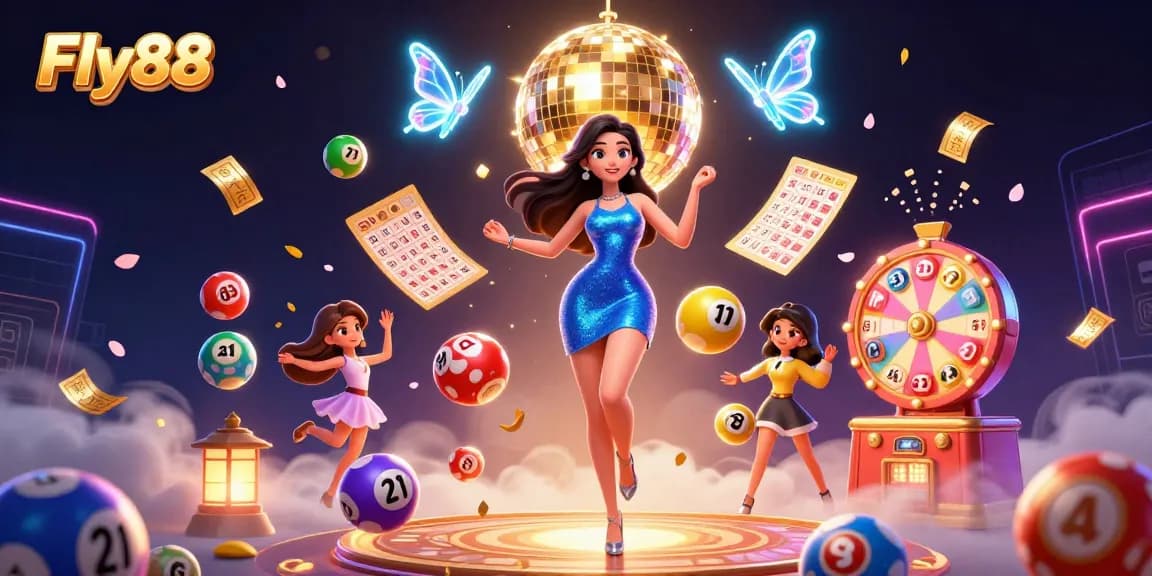 Immerse in gaming bliss with Fly88 in vibrant casino atmosphere, showcasing lottery excitement.
