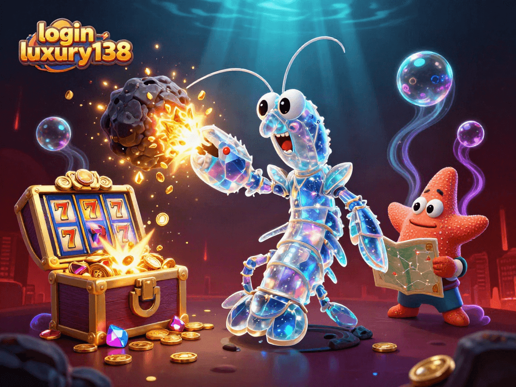 Login luxury138 memikat pemain dengan samurai udang menggunakan armor kristalin dalam kasino bawah laut.