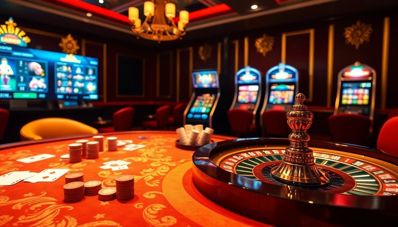 Vivez le luxe d'un casino en ligne Français avec des jetons de poker, des cartes et des roulettes.
