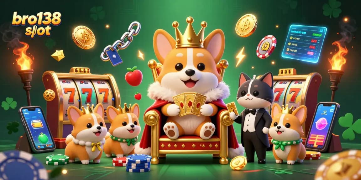 Spin, win, and enjoy the bro138 slot adventure with vibrant visuals showcasing royal characters and crypto coins.