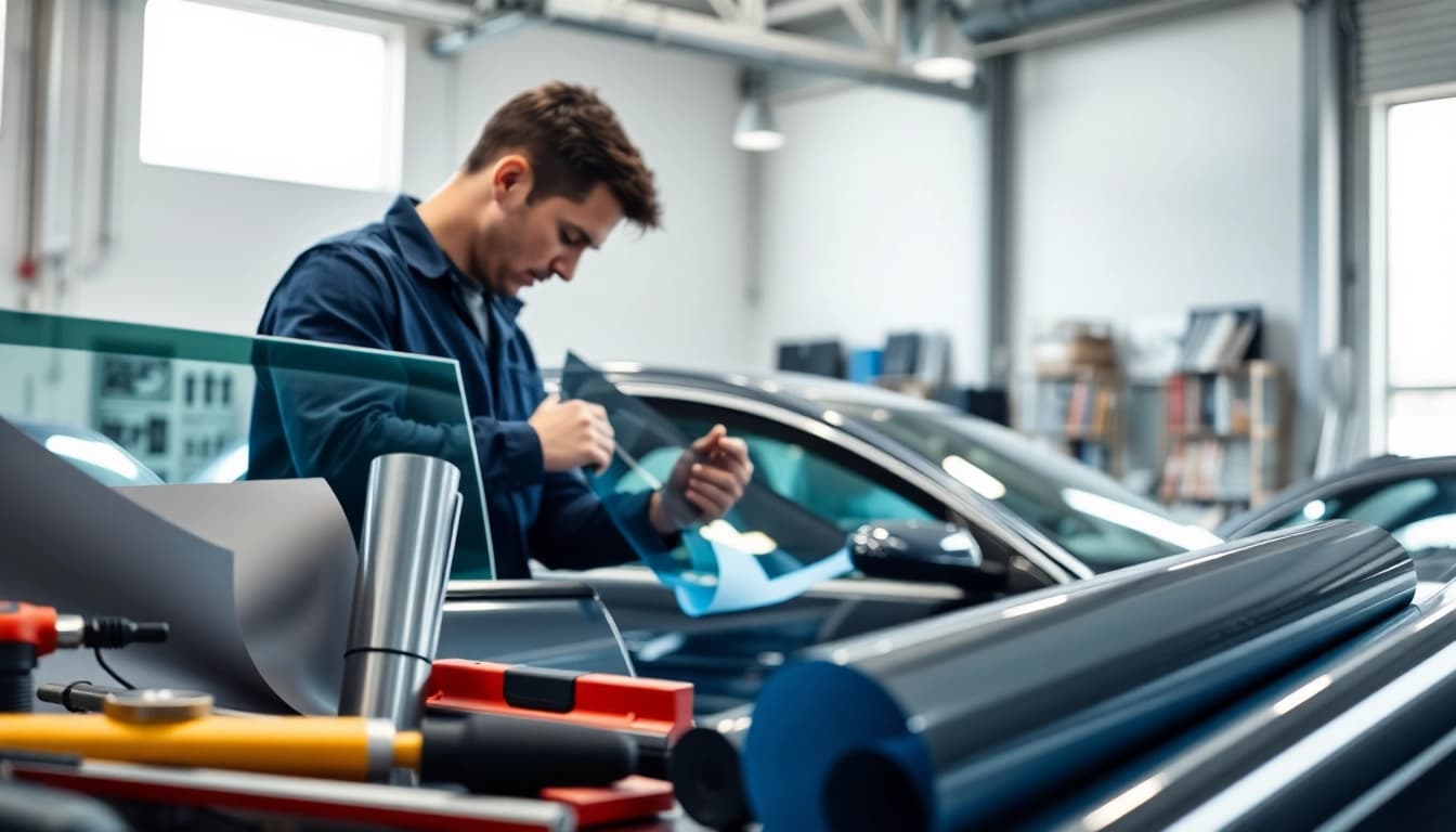 Transform your vehicle with expert auto window tint near me services in a well-lit garage.