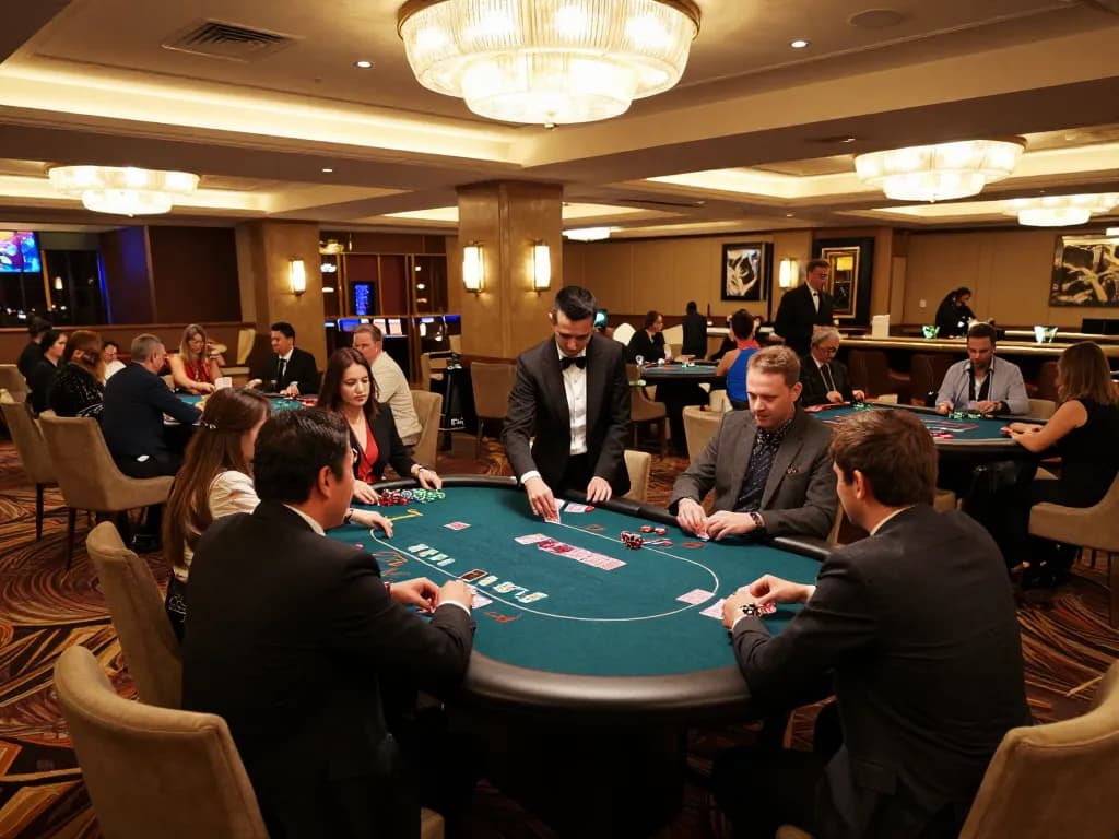 KJC players strategizing in a luxury poker environment at a high-stakes casino.