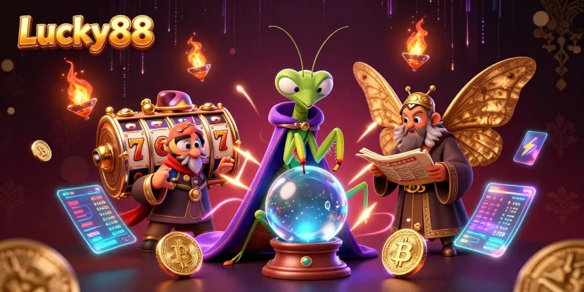 Experience thrilling gameplay at Lucky88 with vibrant slot reels and mystical fortune telling elements.
