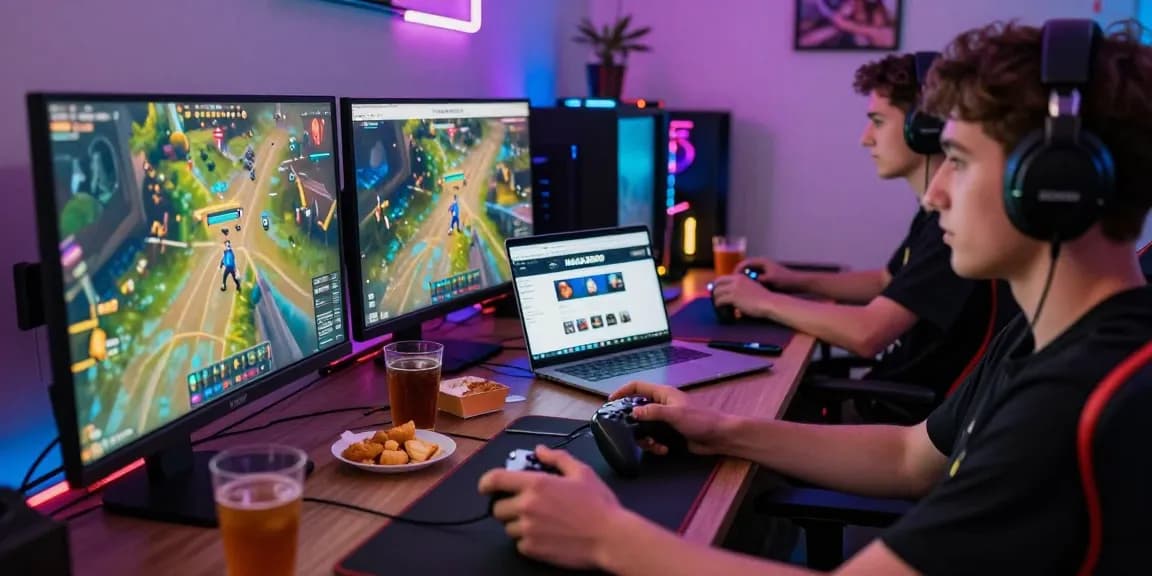 Pemain game menikmati pengalaman permainan online di NAGA2000 dengan peralatan gaming modern.