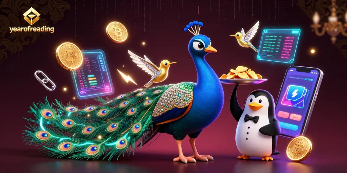 Experience engaging wins at yearofreading with a peacock, penguin, and hummingbird in a vibrant casino scene
