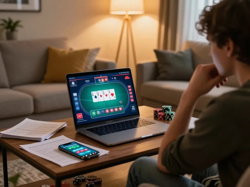 Engaging in strategic online poker with top quality widgets during a cozy evening.