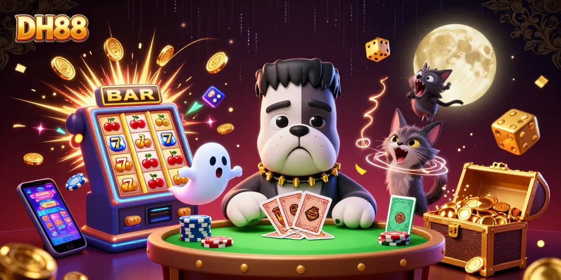 Engage with thrilling DH88 casino action featuring a bulldog dealer and lively game elements.