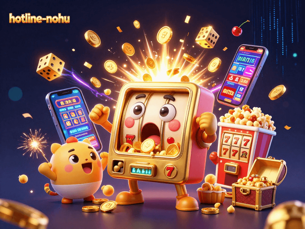 Experience the thrilling jackpot excitement at hotline-nohu with a golden slot machine surrounded by cheering friends!