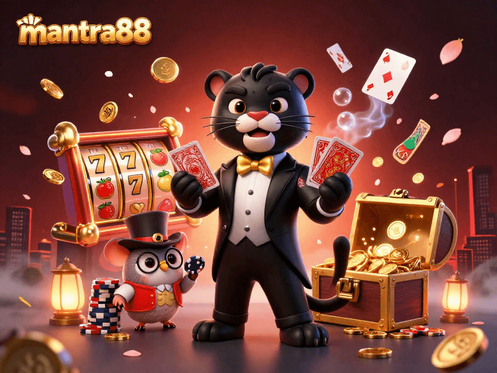 Engage with mantra88's exhilarating slot experience featuring vibrant characters and dynamic gaming elements.