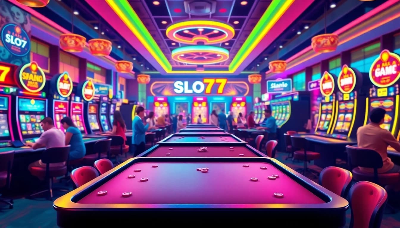 Menangkan hadiah besar di Slot77 dengan suasana kasino yang bersemangat dan penuh warna