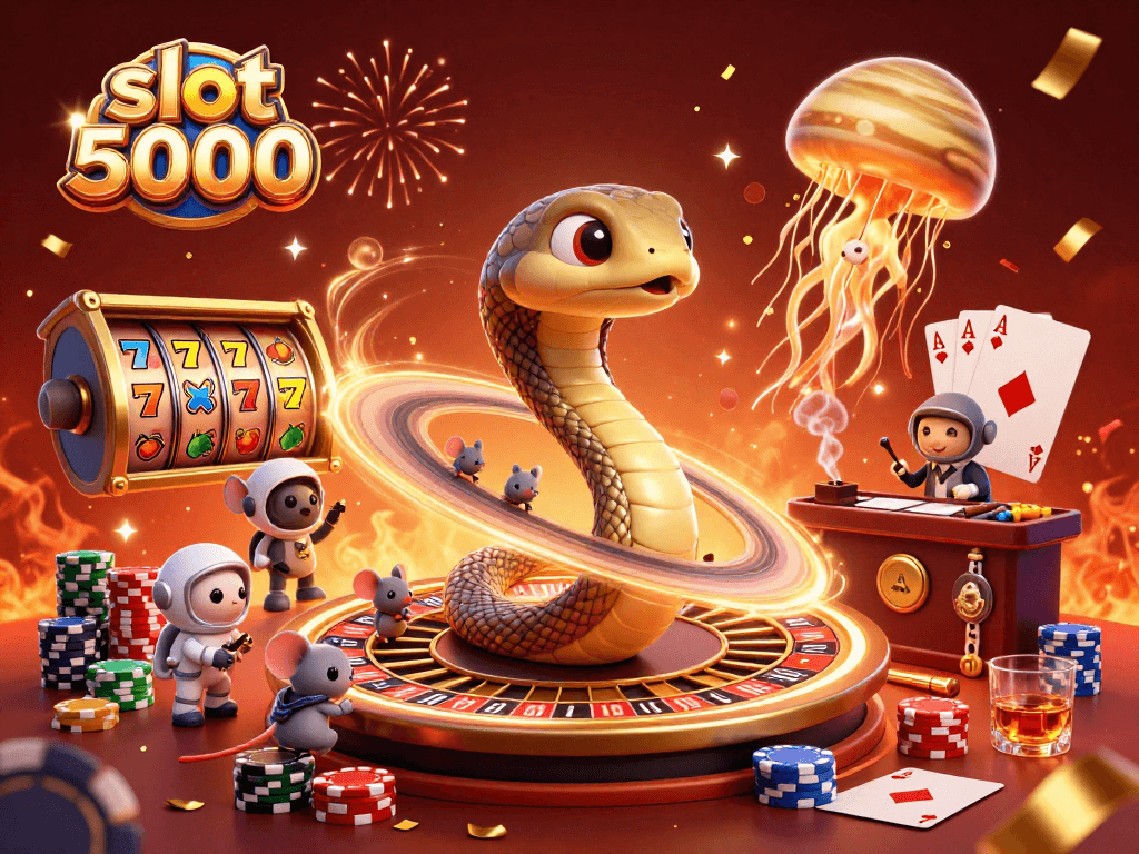 Experience excitement with slot 5000's vibrant scene of playful astronauts and snake roulette
