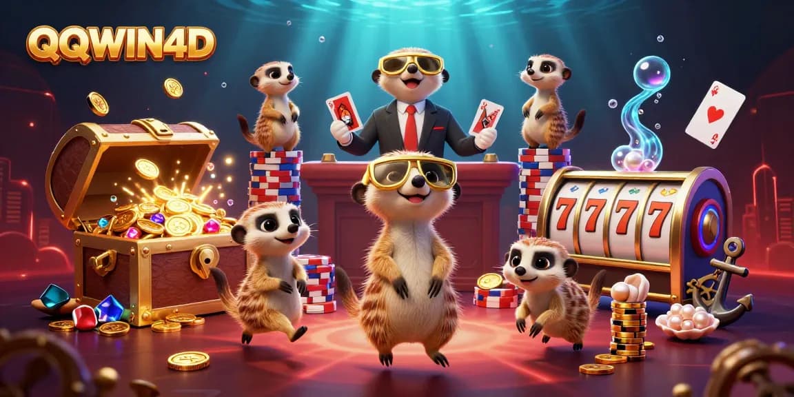 QQWIN4D menghadirkan kasino virtual meriah dengan meerkat dan harta karun yang menonjol.
