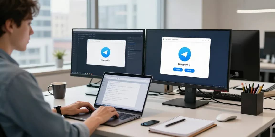 Explore the productivity of using Telegram中文 in a modern tech workspace.