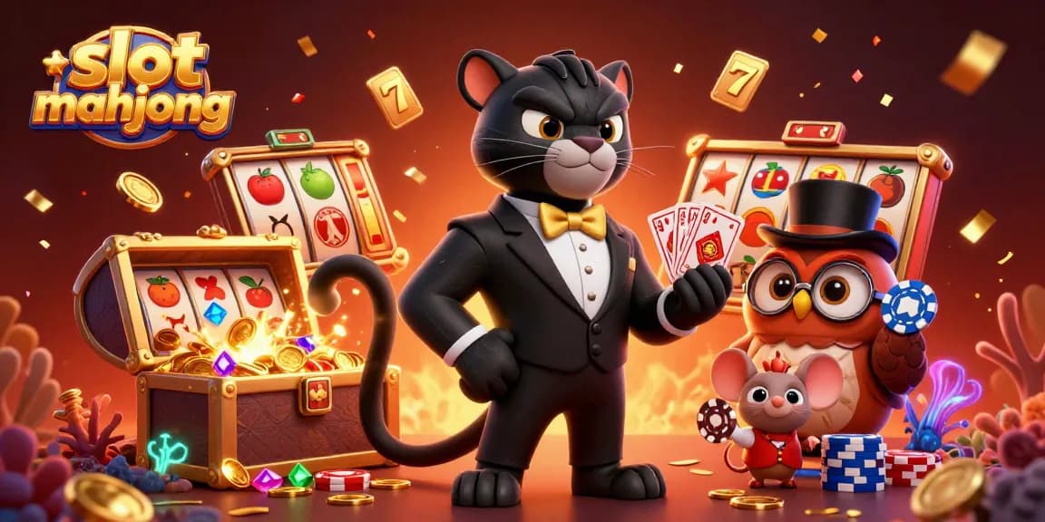 Engaging scene featuring slot mahjong elements with contrasting characters and vibrant casino symbols.