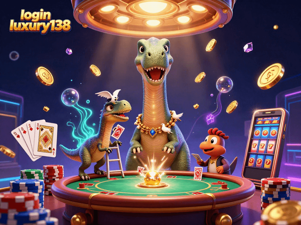 Mengakses login luxury138 sambil membagikan kartu di meja poker bersama karakter 3D unik dan elemen kasino yang memikat.