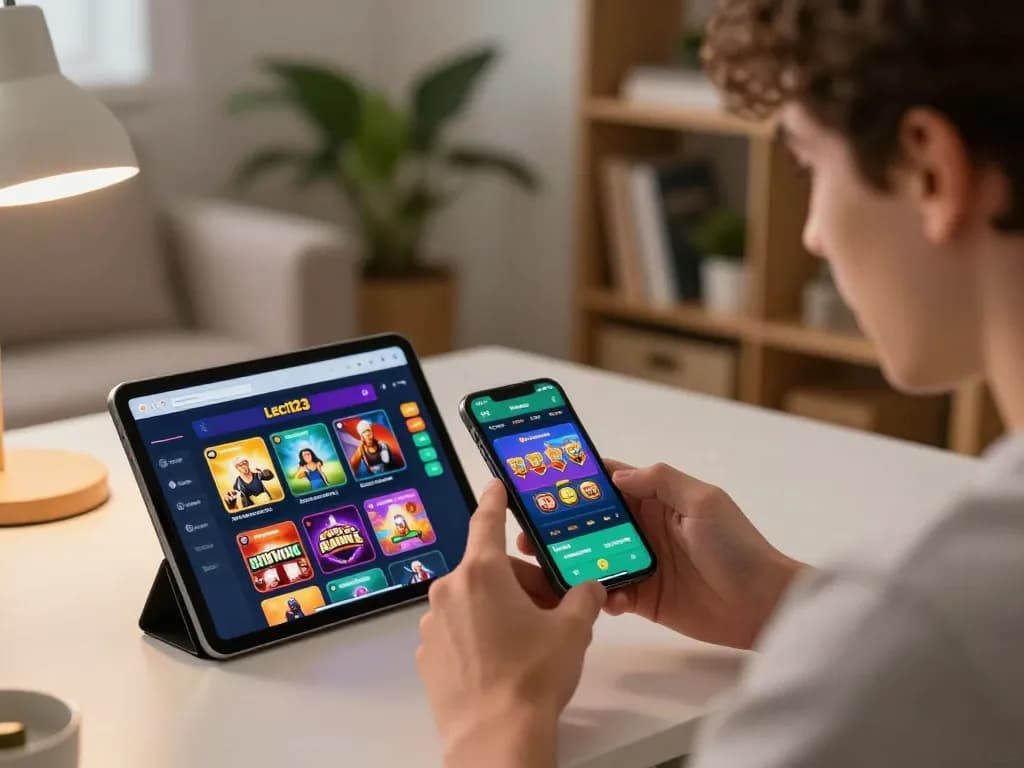 Pemain Leci123 terlibat dalam permainan online menggunakan smartphone di suasana yang nyaman.