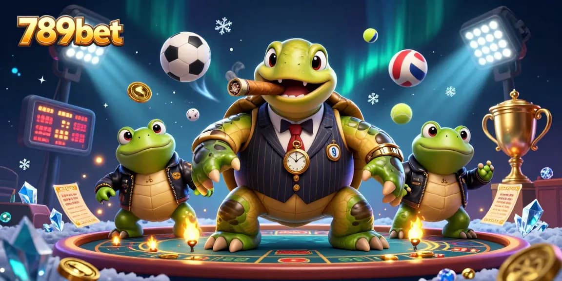 Engage in thrilling gameplay with 789bet featuring a mobster turtle surrounded by sports elements.
