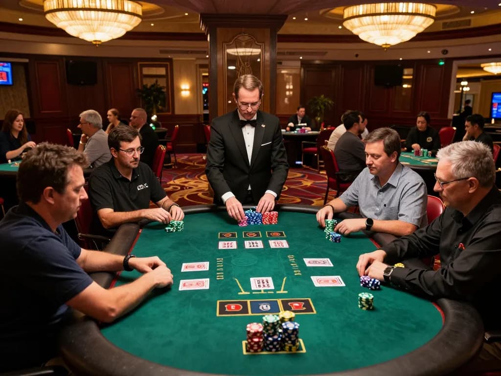 Engaged players strategically evaluating their hands at a blackjack table, enjoying authentic Mexican dishes