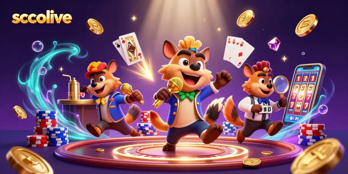 Socolive features a lively comedy casino with hyenas, golden coins, and vibrant game elements.