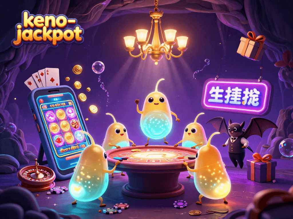 Keno-jackpot team of glowworms enhances cave casino ambiance with vibrant light elements, exciting players.