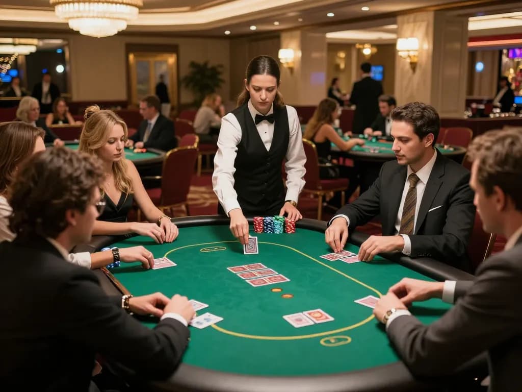 Players engaging in a high-stakes poker game at F8beta2's luxurious casino environment