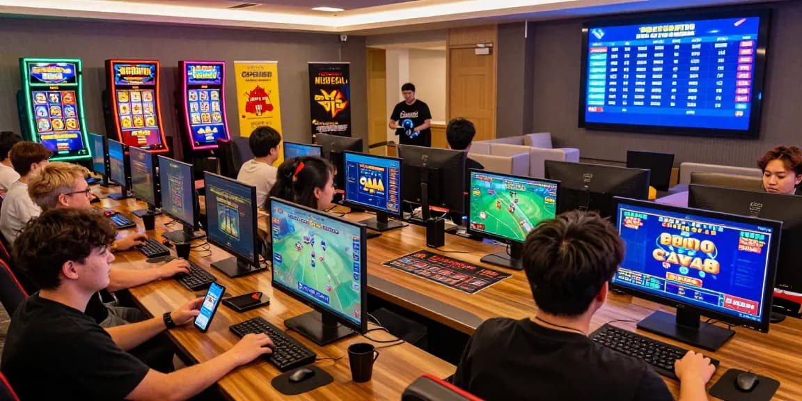 Engaging scene of players enjoying online gambling with OPEN88, showcasing vibrant graphics