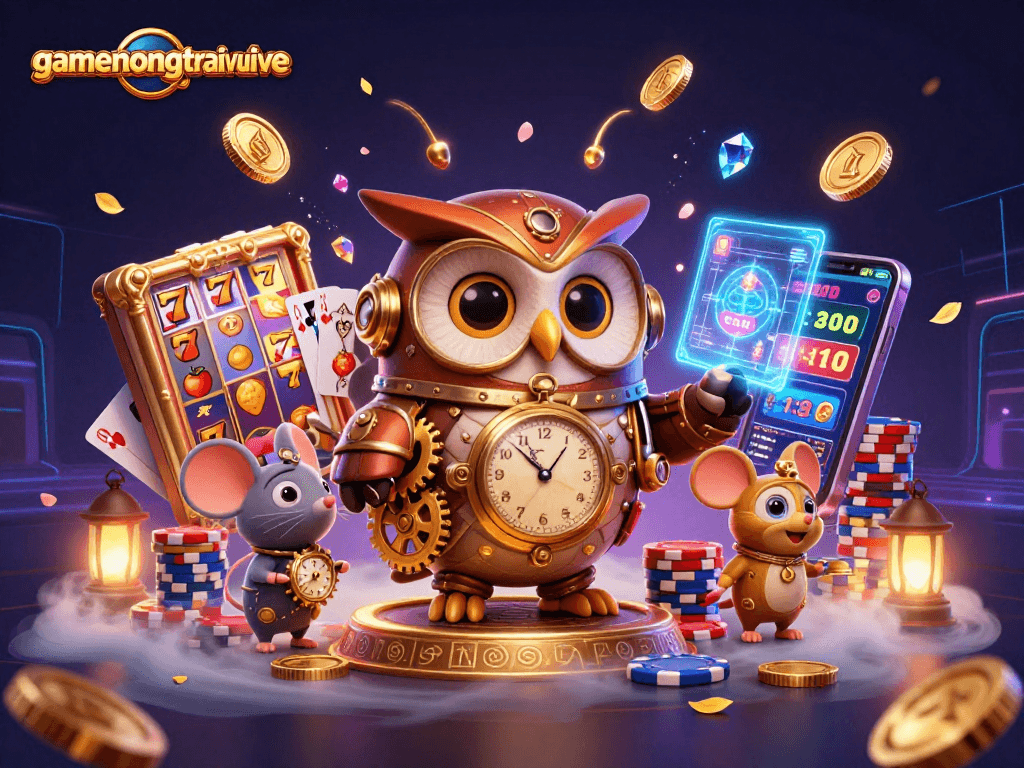 Spin the reels with gamenongtraivuive in a vibrant, dynamic casino scene filled with thrilling slot elements.