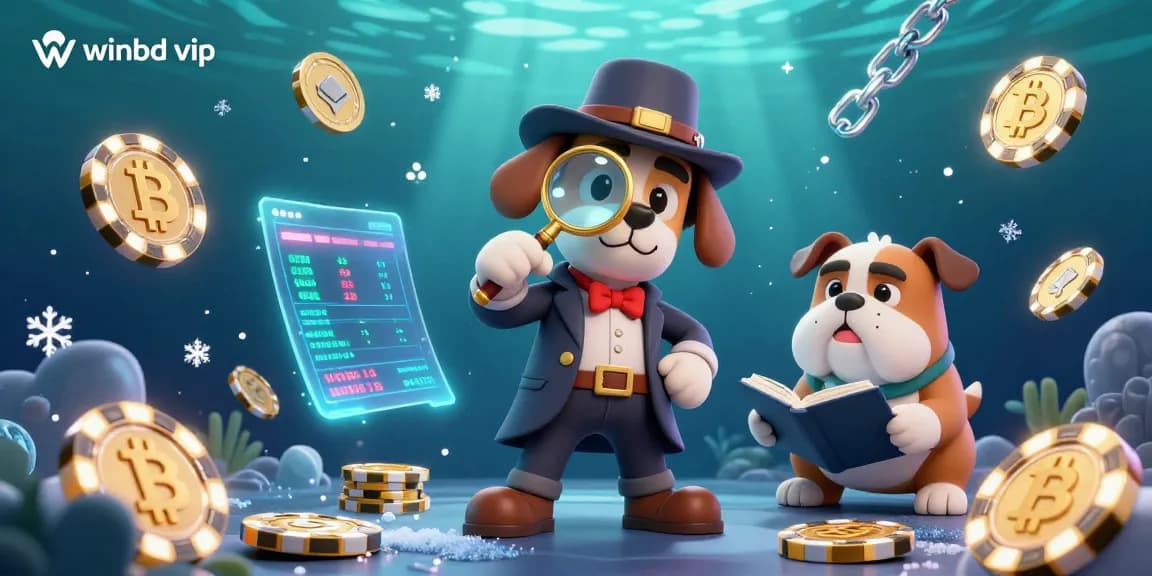 Engage with winbd vip through a lively scene featuring detective characters and vibrant casino game elements.