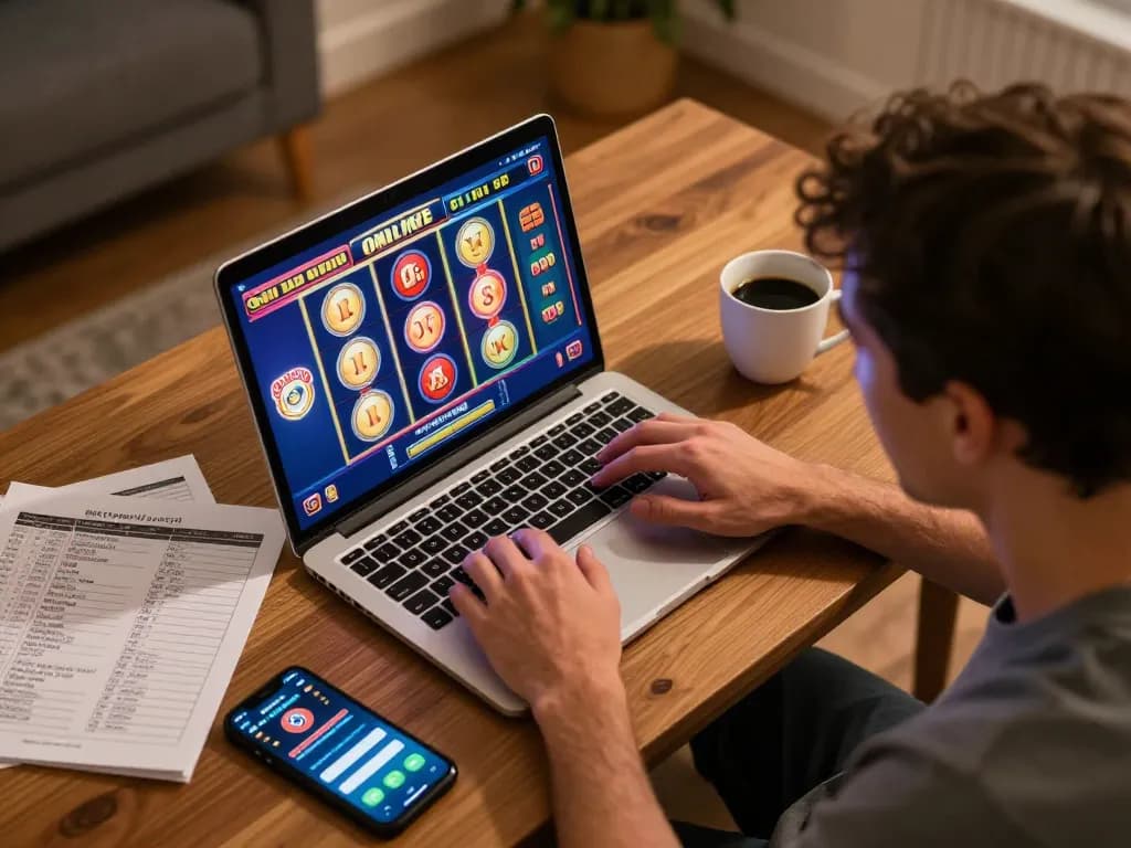 DABET offers an exciting online gambling experience where players enjoy engaging with colorful slot games from a cozy setting.