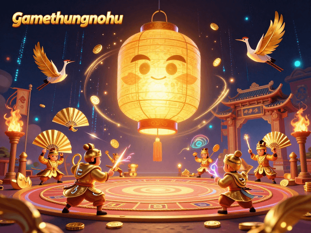 Experience thrilling gameplay with gamethuongnohu's vibrant casino scene featuring dynamic characters and golden symbols.
