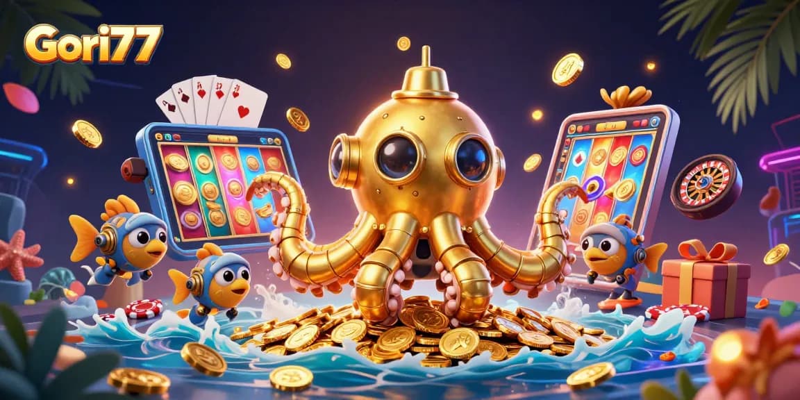 Gori77 menghadirkan pengalaman bermain slot yang mengasyikkan dengan ilustrasi kasino 3D yang penuh warna.