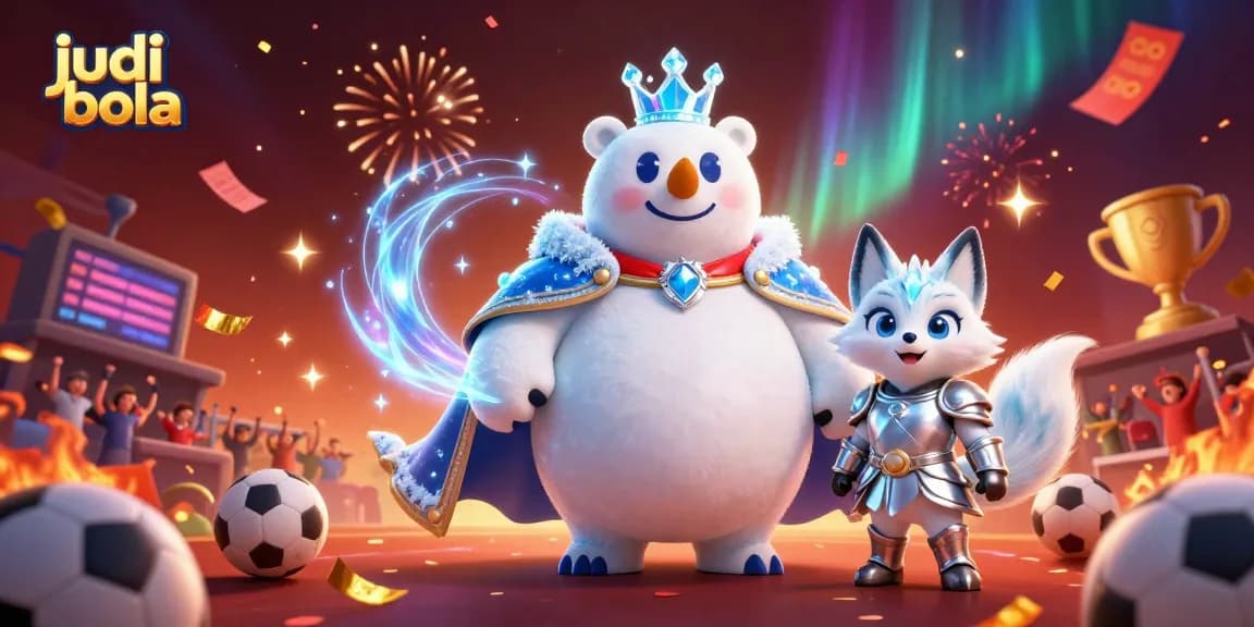 Experience thrilling judi bola action with a polar bear and snow fox amidst a vibrant sports betting celebration.