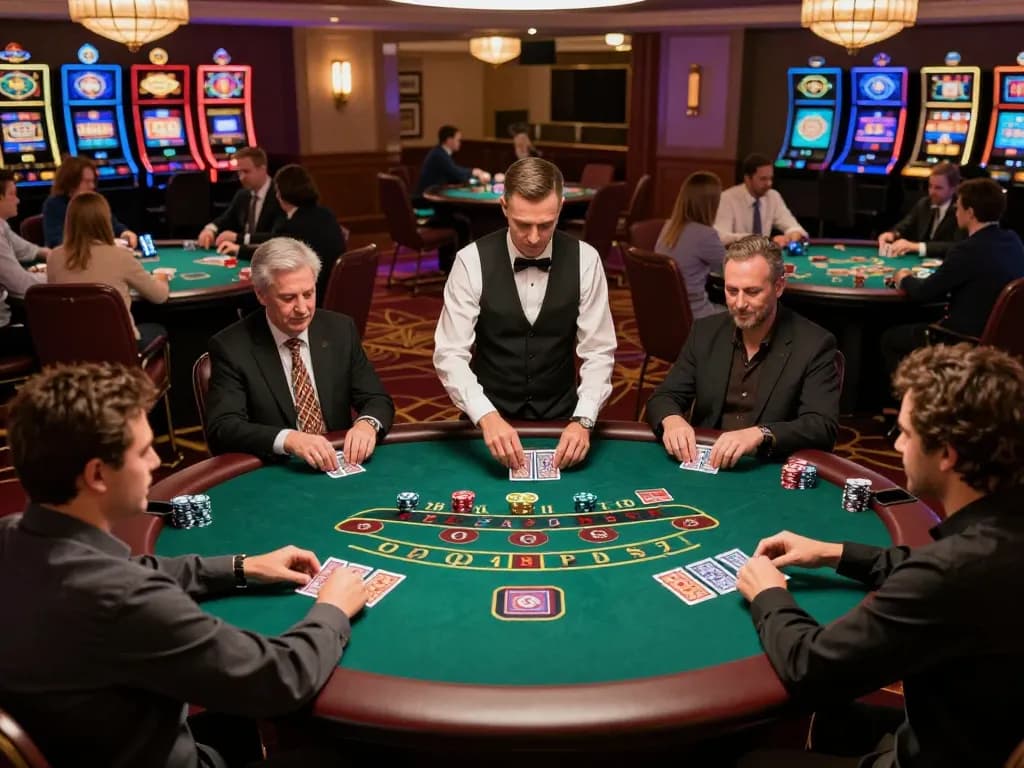 SC88 Live Casino scene showing players strategizing bets around a vibrant poker table with professional dealers in action.