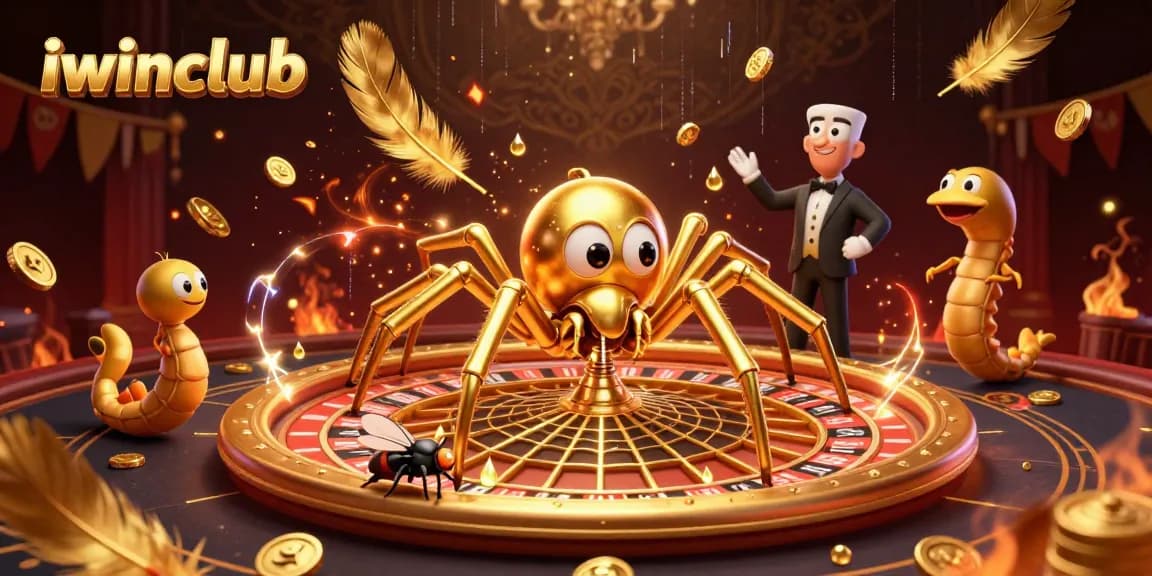Engage with iwinclub: A thrilling 3D illustration of a spider croupier at a roulette wheel creating excitement in the gaming arena.