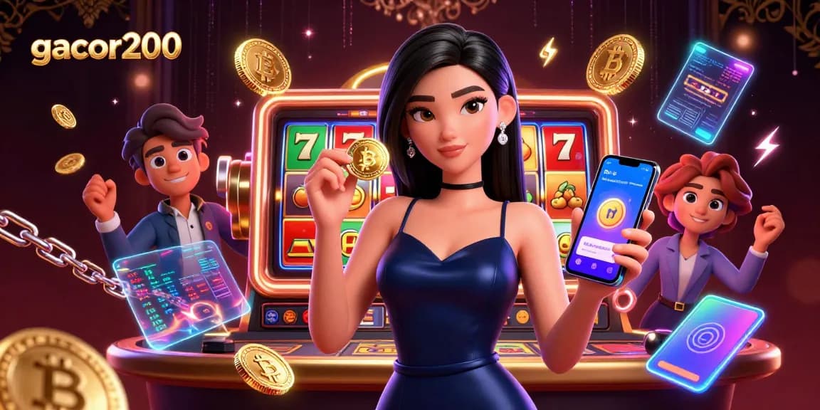 Engage with gacor200 gaming excitement showcasing a stunning woman with casino elements.