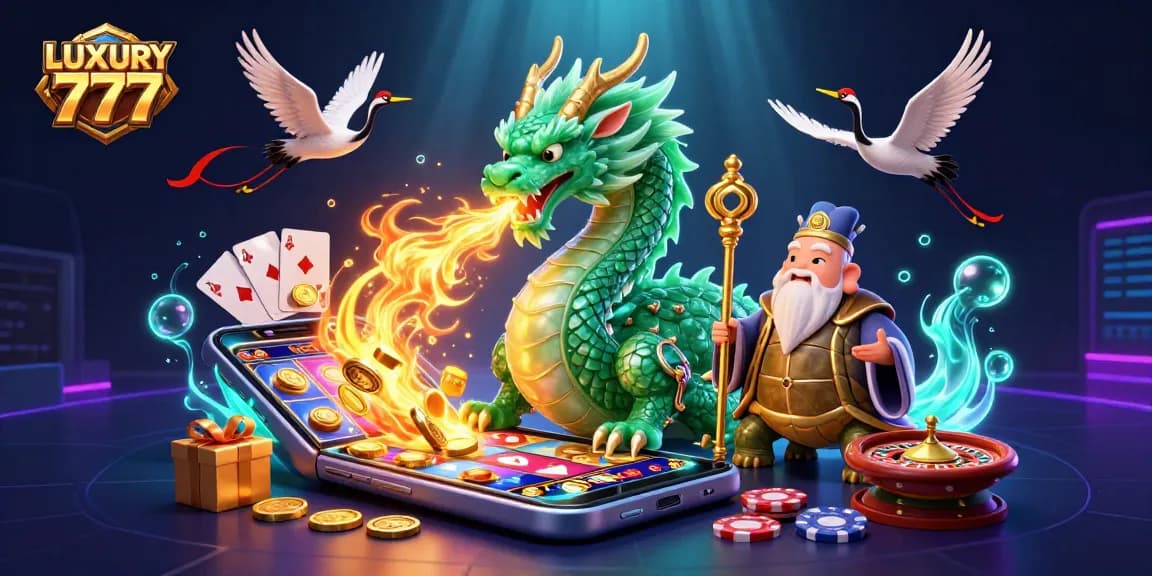 Menangkan jackpot di LUXURY 777 dengan naga zamrud dan simbol perjudian yang memukau!