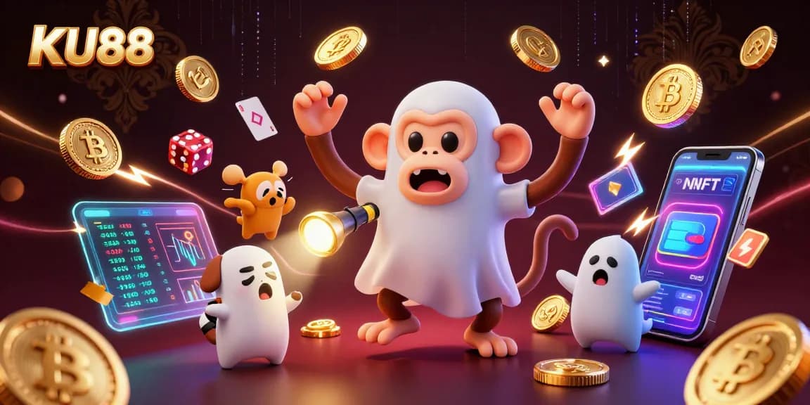 Engage with the lively casino atmosphere of KU88, where a playful poltergeist monkey and courageous puppy explore financial fun.