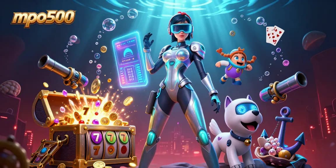Engage with mpo500 in a vibrant, secure casino scene featuring 3D characters and dynamic gaming elements.