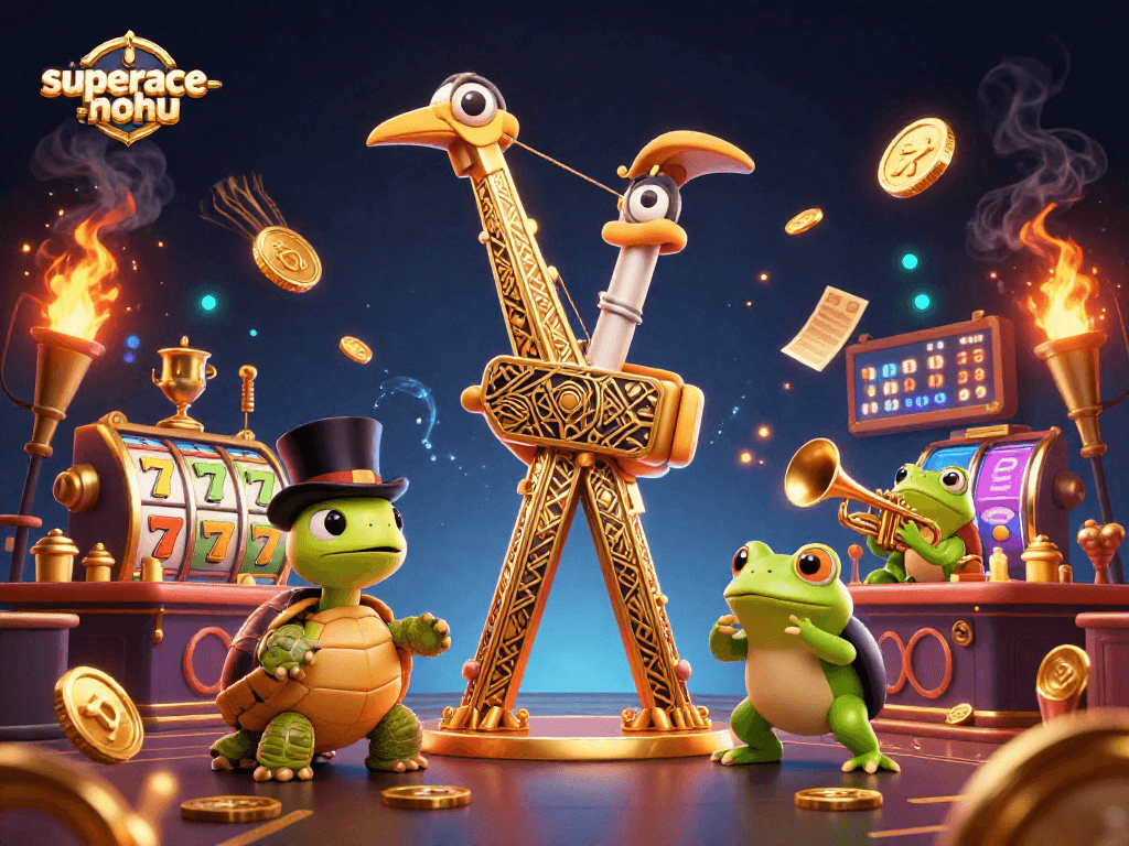 Engage with superace-nohu's dynamic gameplay featuring lively casino characters and slot machines.
