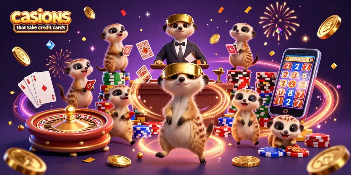 Experience the fun at casinos that take credit cards with lively meerkats running a vibrant casino scene.