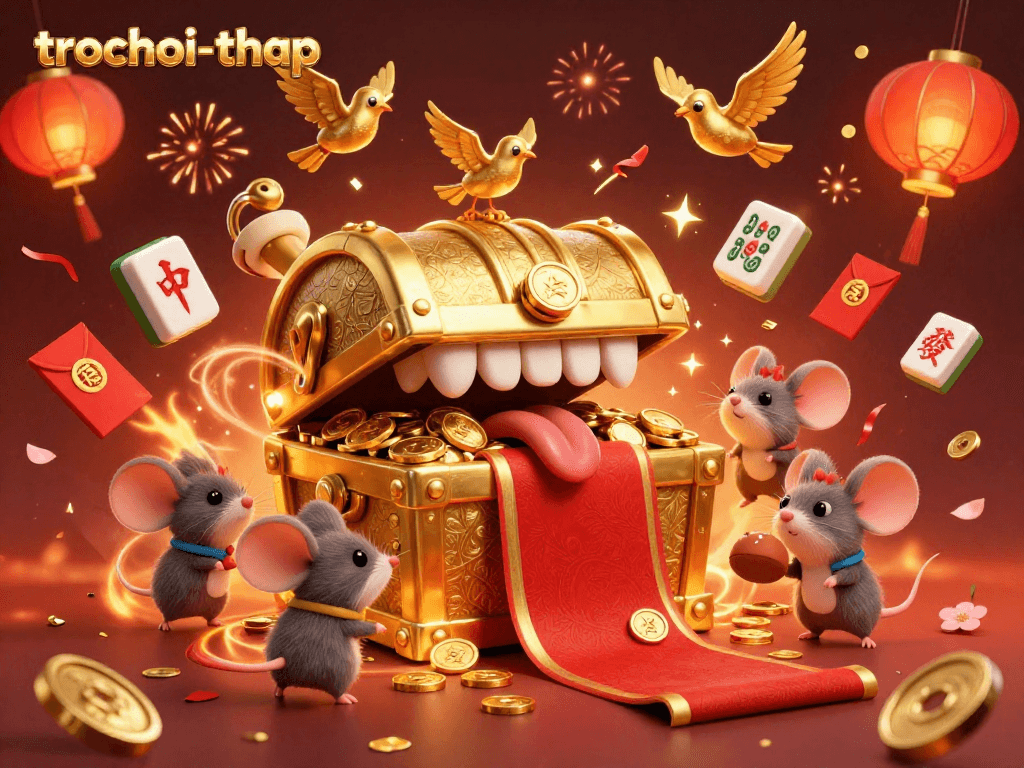Play trochoi-thap in this vibrant 3D gaming scene with engaging characters and festive elements.