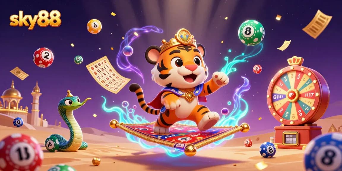 Engage with the thrilling scene of sky88, featuring a sultan and magical elements in an exciting casino atmosphere.
